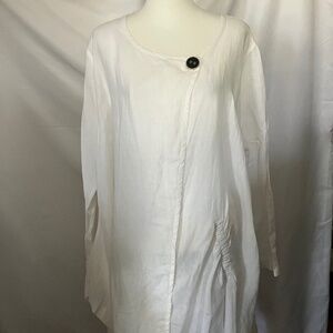 BODIL White Linen Asymmetrical Button Closure Long Sleeve Shirt Dress